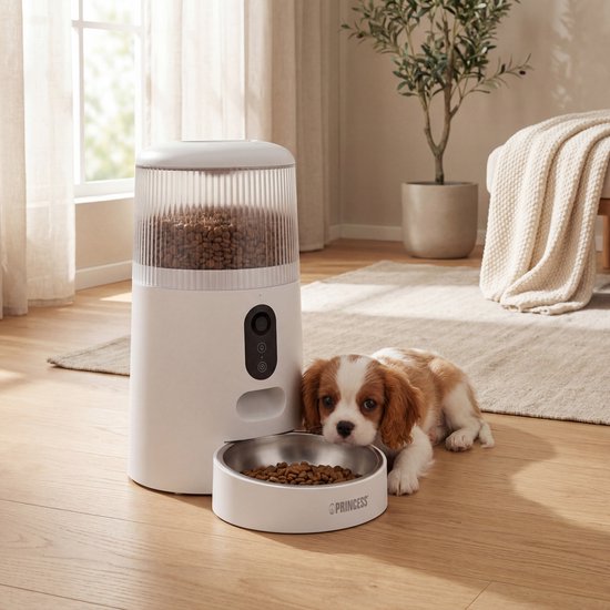 Princess Automatische Voerbak - Smart 4 Liter - Kat & Hond - App Bediening - Droogvoer - Roestvrijstalen Kom – BPA‑vrij – Back‑up Batterij - Voerautomaat - Voerdispenser - 610040